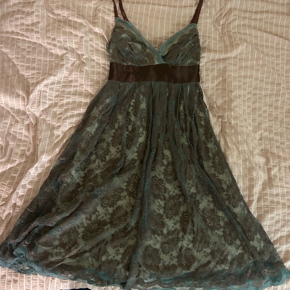 Sage Green & Brown | Elegant Baby Doll Top | Lace Dress |